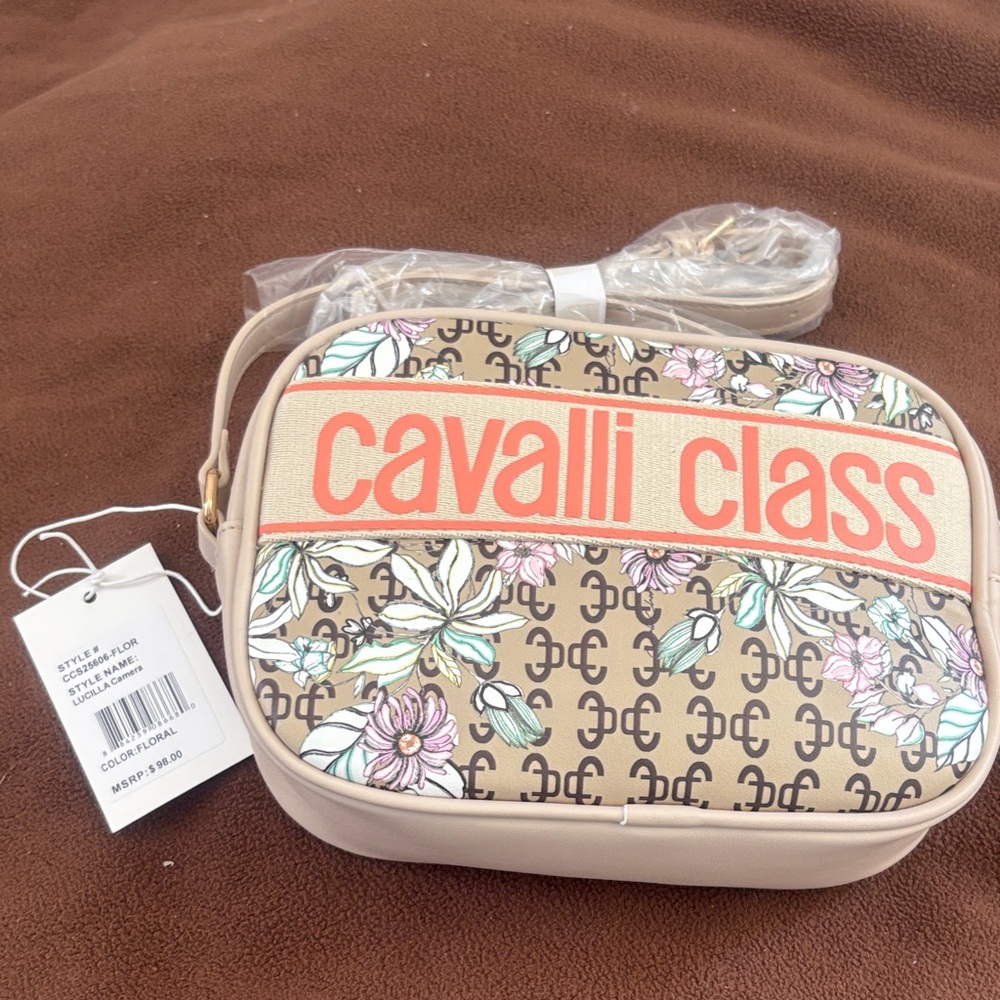 Cavalli Class Beige Floral Crossbody Bag